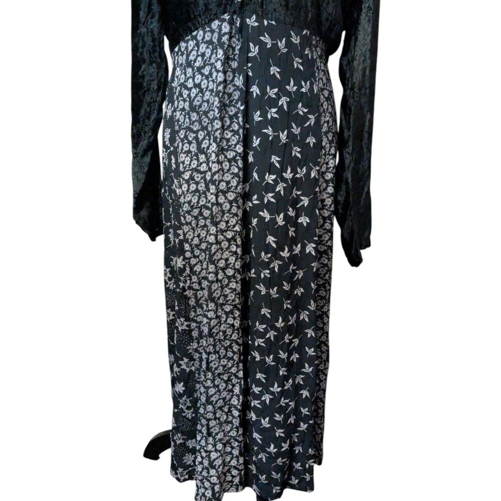 VINTAGE PAPILLON VELVET FLORAL MAXI DRESS BOHO WHIMSIGOTH PATCHWORK BLACK M - Picture 3 of 8
